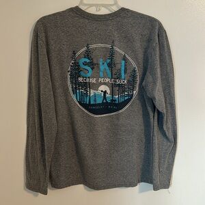 Rangeley Maine Skiing Graphic Long sleeve Shirt. “Ski Because People Suck”. Sz M